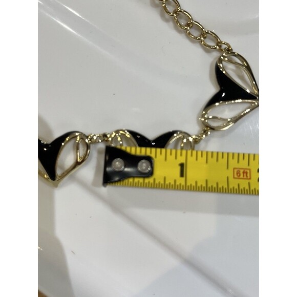 VTG Chunky Black & Gold Tone Heart Choker Necklace 16" WhimsiGoth Dark Fairy - Picture 5 of 6